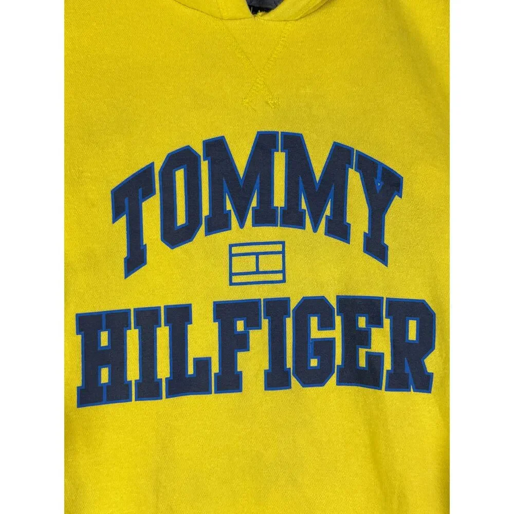 Tommy Hilfiger Tennis Logo Hoodie Fleece Yellow‎ Blue Gray Youth Medium 12/14